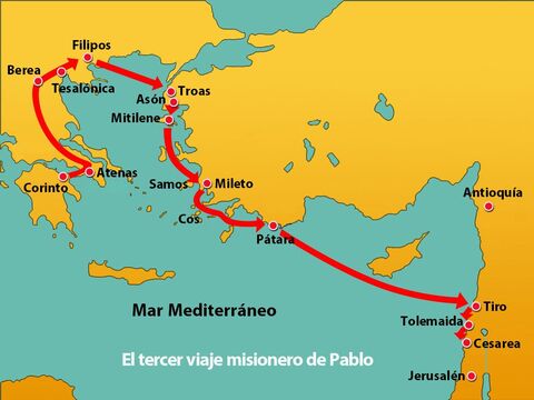 La próxima parada después de dejar Tiro fue Tolemaida, donde saludaron a los cristianos de allí y se quedaron por un día antes de zarpar hacia Cesárea. – Número de diapositiva 6