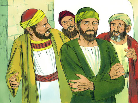 Pablo y sus compañeros bajaron a la orilla, encontraron a los creyentes locales y se quedaron con ellos por una semana. Estos creyentes profetizaron a través del Espíritu Santo que Pablo no debía ir a Jerusalén. – Número de diapositiva 4