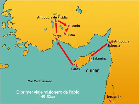 Huyendose de Iconio, Pablo y Bernabe' viajaron hacia el sur al pueblo de Listra. – Número de diapositiva 1