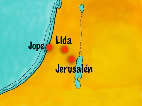 Tabita vivía en la ciudad portuaria de Jopa (actualmente, Jaffa), no muy lejos de Lida, en donde estaba Pedro. – Número de diapositiva 4