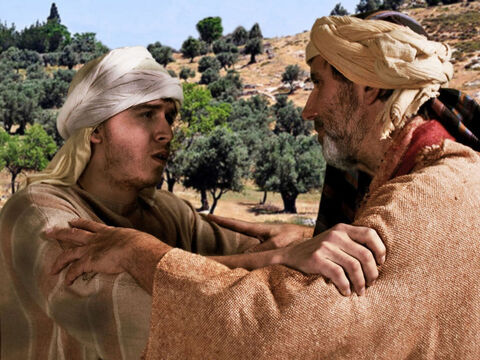 Lucas 15:21 El hijo confiesa que ha pecado contra Dios y contra su padre y que ya no es digno de ser llamado su hijo. – Número de diapositiva 23