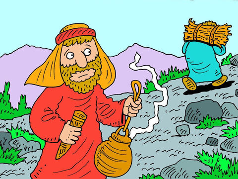 Abraham también tomó fuego en una olla y un cuchillo antes salir hacia la cima del monte a construir un altar. – Número de diapositiva 9