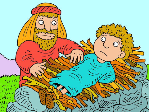 Entonces Abraham colocó la leña sobre el altar, ató a su hijo y lo colocó encima de la leña. ¿Seguro que Abraham no lastimaría al hijo que amaba tanto? – Número de diapositiva 13