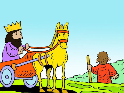 Entonces el rey Acab fue a comer y a beber. Elías subió a la cima del monte Carmelo con su siervo. – Número de diapositiva 38