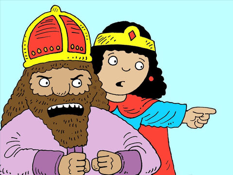 "¿Quién se atrevería a matarte?", tronó el rey. Esther señaló a Amán. – Número de diapositiva 9
