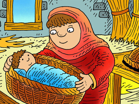 Jocabed mostró su fe en Dios escondiendo a su bebé Moisés en una pequeña cesta flotante. – Número de diapositiva 4