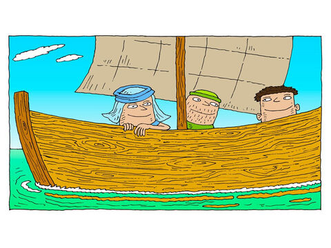 En la barca los discípulos se preguntan... <br />¿Cómo va a cruzar Jesús el gran lago? No tiene barca. – Número de diapositiva 7