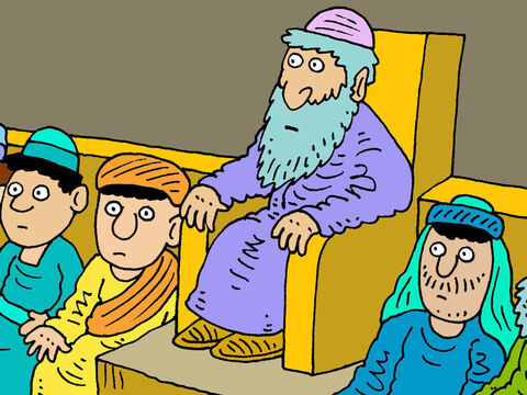 "Estos fariseos y maestros de la ley aman el lugar de honor en los banquetes y los primeros asientos en las sinagogas". – Número de diapositiva 8
