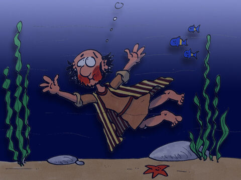 Jonás se hunde profundamente bajo el agua. – Número de diapositiva 11