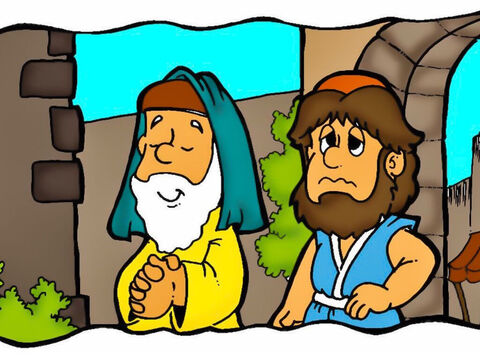Había algunas personas que se creían muy buenas y menospreciaban a los demás. Entonces Jesús les contó esta historia: “Un día había un fariseo y un recaudador de impuestos. Ambos fueron al templo a orar”. – Número de diapositiva 1