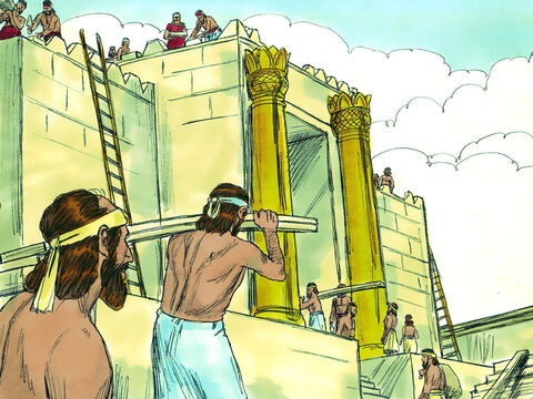 Mientras esperaban la respuesta, los judíos siguieron trabajando. Ellos escribieron a Darío explicando que el Rey Ciro les había dado permiso para reconstruir el templo y que les había devuelto los objetos de oro y plata que los babilonios se habían llevado del templo. – Número de diapositiva 6