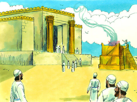En el sexto año del reinado del Rey Darío, el templo fue terminado. Las personas se reunieron para una ceremonia especial de apertura. – Número de diapositiva 11