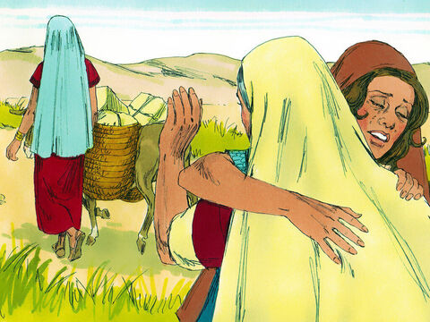 Orpá y Ruth lloraron otra vez. Orpá se despidió de Noemí y regresó a la casa de su madre. Ruth, sin embargo, abrazó a Noemí y no la soltaba. – Número de diapositiva 8