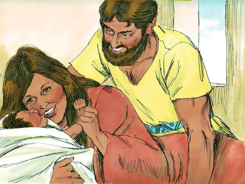 Algún tiempo más tarde, nació el hijo que les habían prometido. Lo llamaron Sansón. – Número de diapositiva 10
