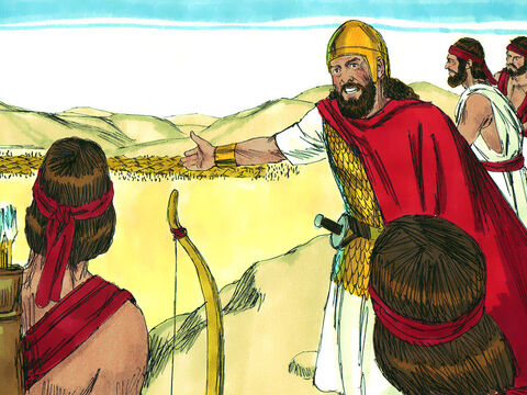 El rey Saúl y su ejército les tendieron una emboscada a los amalecitas en un desfiladero. – Número de diapositiva 5