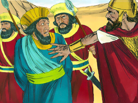 Capturaron a Agag, el Rey de los amalecitas. Pero en lugar de seguir las órdenes de Dios, el Rey Saúl le perdonó la vida y lo tomó prisionero. – Número de diapositiva 8