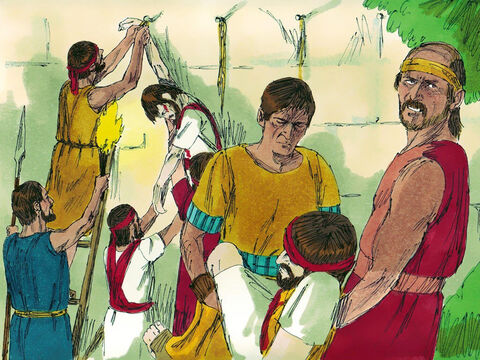 Enterraron al Rey Saúl y a sus hijos cerca de un gran árbol en Jabes. – Número de diapositiva 14
