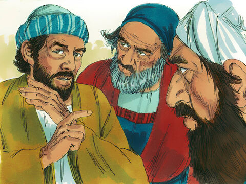 Estos judíos persuadieron secretamente a otros hombres para hacer correr rumores falsos:<br/>–Hemos oído a Esteban decir blasfemias contra Moisés y contra Dios. – Número de diapositiva 9