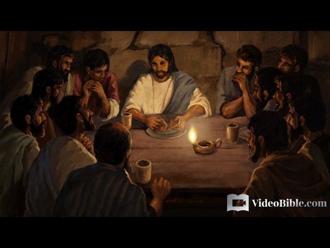 Cuando llegó la hora, Jesús y sus apóstoles se sentaron a la mesa. Entonces les dijo:<br/>—He tenido muchísimos deseos de comer esta Pascua con ustedes antes de padecer.(…) <br/>También tomó pan y, después de dar gracias, lo partió, se lo dio a ellos y dijo:<br/>—Esto es mi cuerpo, entregado por ustedes; hagan esto en memoria de mí.<br/>Lucas 22:14–15,19 – Número de diapositiva 2