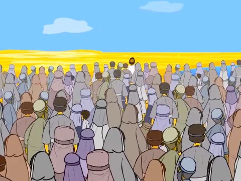 Un día otra gran multitud se reunió alrededor de Jesús. – Número de diapositiva 1