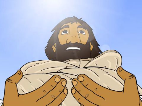 Después de haber ordenado a la multitud que se sentara, Jesús tomó los siete panes y dio gracias. – Número de diapositiva 10