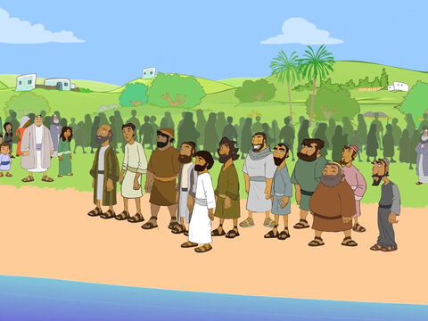 Jesús llevó a sus discípulos a la orilla del lago. – Número de diapositiva 1