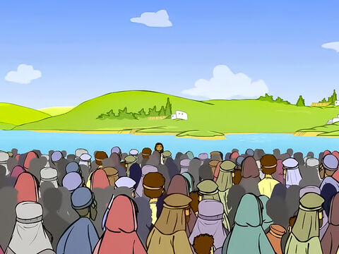 La siguiente vez que Jesús enseñó junto al lago de Galilea, se reunió una gran multitud. – Número de diapositiva 1