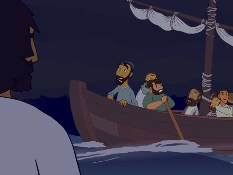 Cuando los discípulos vieron a Jesús caminando sobre el agua, pensaron que era un fantasma y comenzaron a gritar. Todos lo vieron y quedaron aterrorizados. – Número de diapositiva 8