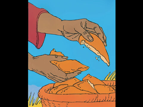 Él parte el pan y los dos peces. – Número de diapositiva 5