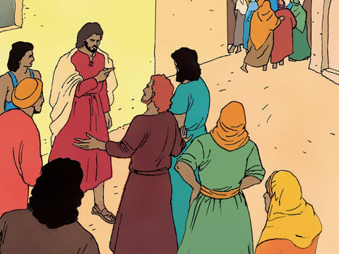 Jesús se volvió hacia sus discípulos y les preguntó: "¿No queréis ir vosotros también?"<br/>Simón Pedro respondió: “Señor, ¿a quién iremos? ¡Tienes palabras de vida eterna! Creemos y sabemos que tú eres el Santo de Dios”. – Número de diapositiva 6
