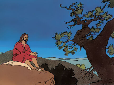 Después de alimentar a más de 5.000 personas con dos panes y cinco peces, Jesús se quedó en la montaña para orar. – Número de diapositiva 1