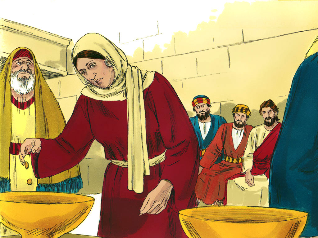 Imágenes Bíblicas Gratis :: La viuda que dio todo :: La viuda que dio todo lo que tenía (Marcos 12:41-44, Lucas 21:1-4)