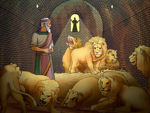 Entonces Daniel respondió al rey: “Oh rey, vive para siempre. Mi Dios envió su ángel, que cerró la boca de los leones, y no me han hecho daño alguno porque fui hallado inocente ante Él; y tampoco ante ti, oh rey, he cometido crimen alguno”. (Daniel 6:21-22, LBLA) – Número de diapositiva 15