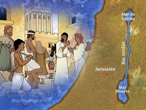 Jesús era un judío devoto. Viajó a Jerusalén con sus discípulos para celebrar una fiesta tradicional judía. Cuando estuvo en la ciudad de Jerusalén visitó un lugar muy especial llamado Betesda. – Número de diapositiva 1