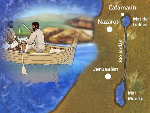 Jesús y sus discípulos viajaban en una barca por el Mar de Galilea hasta la región de los gerasenos. En ese tiempo, gran parte de esta zona estaba habitada por gentiles (romanos, griegos y sirios). – Número de diapositiva 1