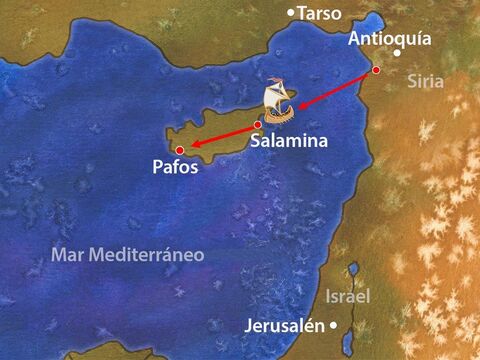 Luego recorrieron toda la isla hasta Pafos, hablando a la gente de Jesús. – Número de diapositiva 12