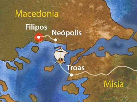 Pablo sabía que la voluntad de Dios era que fueran a Macedonia, así que inmediatamente viajaron por mar y tierra en esa dirección. Pablo, Silas y Timoteo llegaron a la principal ciudad romana de Macedonia, llamada Filipos. – Número de diapositiva 4