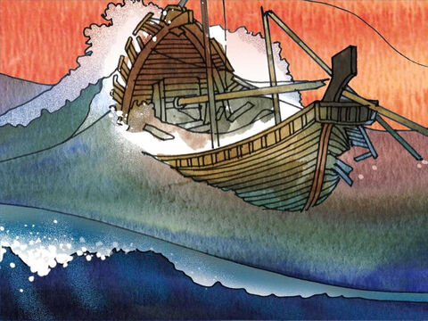 Después de 14 días de violenta tormenta, supusieron que se acercaban a tierra. El barco chocó contra un arrecife y naufragó. Los soldados planeaban matar a los prisioneros, incluyendo a Pablo, pero el centurión los detuvo. – Número de diapositiva 7