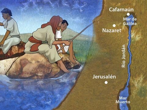 Capernaúm estaba junto al mar de Galilea. Allí vivía Jesús y se convirtió en el lugar central de Su ministerio. – Número de diapositiva 1