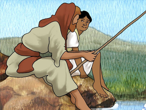 Pedro era un pescador experimentado y sabía que sería un milagro que esto sucediera. Con fe, Pedro no dudó e hizo lo que Jesús le pidió. Pedro tendió un hilo de pescar y pescó un pez. – Número de diapositiva 8