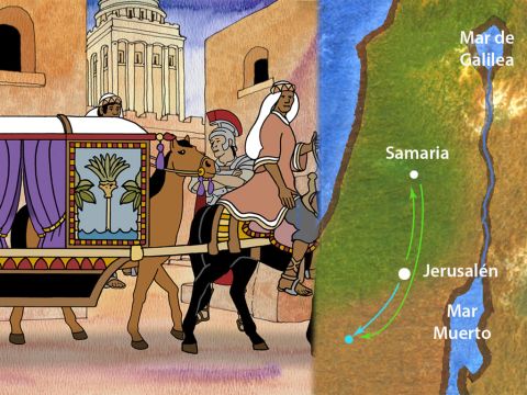 “Él se levantó y fue. Y he aquí un eunuco etíope, un alto funcionario de Candace, la reina de Etiopía, quien estaba a cargo de todos sus tesoros y que había venido a Jerusalén para adorar, regresaba sentado en su carro leyendo el profeta Isaías”.<br/>Hechos 8:27–28<br/>(RVA) – Número de diapositiva 10
