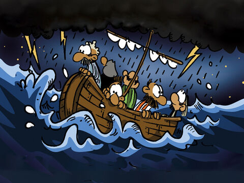 Los discípulos navegaban en una barca de noche. – Número de diapositiva 1