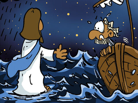 ‘Ven’, dijo Jesús. Pedro salió del barco. – Número de diapositiva 4